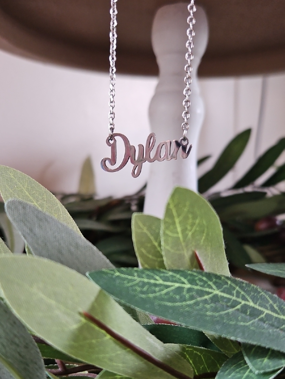 Dylan Script Nameplate Necklace in Silver Tone/Stainless Steel- LIKE NEW